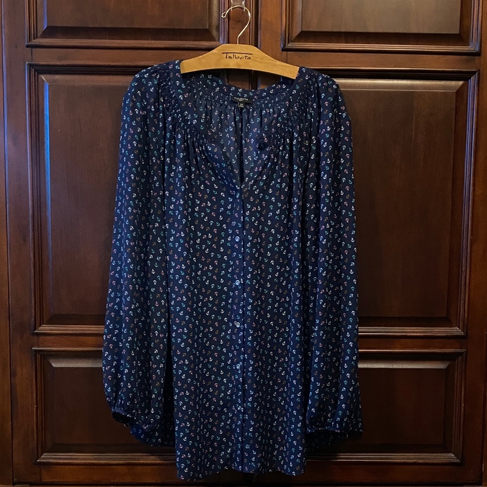 Talbots Dark Blue Patterned Blouse - image 1